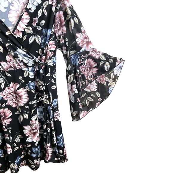PER SEPTION CONCEPT Dress Plus Size 2X Black Floral Faux Wrap Style - Picture 8 of 9